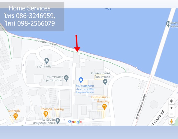 ให้เช่าที่ดินติดแม่น้ำเจ้าพระยา ถ.เทศบาล สาย – ถ.ประชาธิปก 270 ตรว. แบ่งเช่าเริ่ม 30 ตรม. ใกล้สะพานพุทธ เหมาะทำร้านค้า ร้านอาหารทุกประเภท